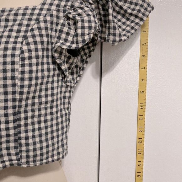URBAN OUTFITTERS Rita Gingham Flutter Sleeve Button Cropped Top Womens Large - Picture 12 of 14